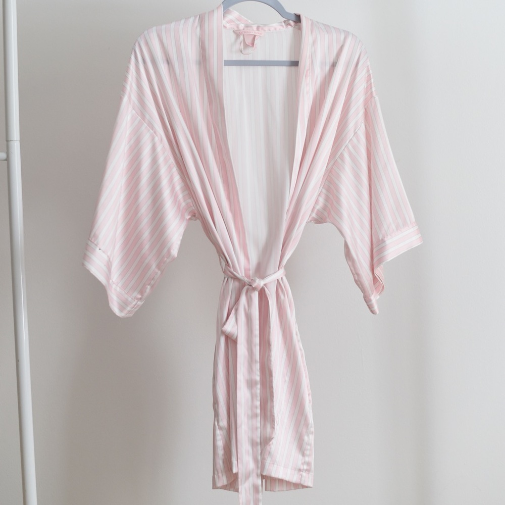 Victoria Secret Silky feel robe white and pink stripe
